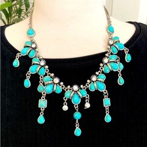 Real Turquoise & Crystal Statement Necklace